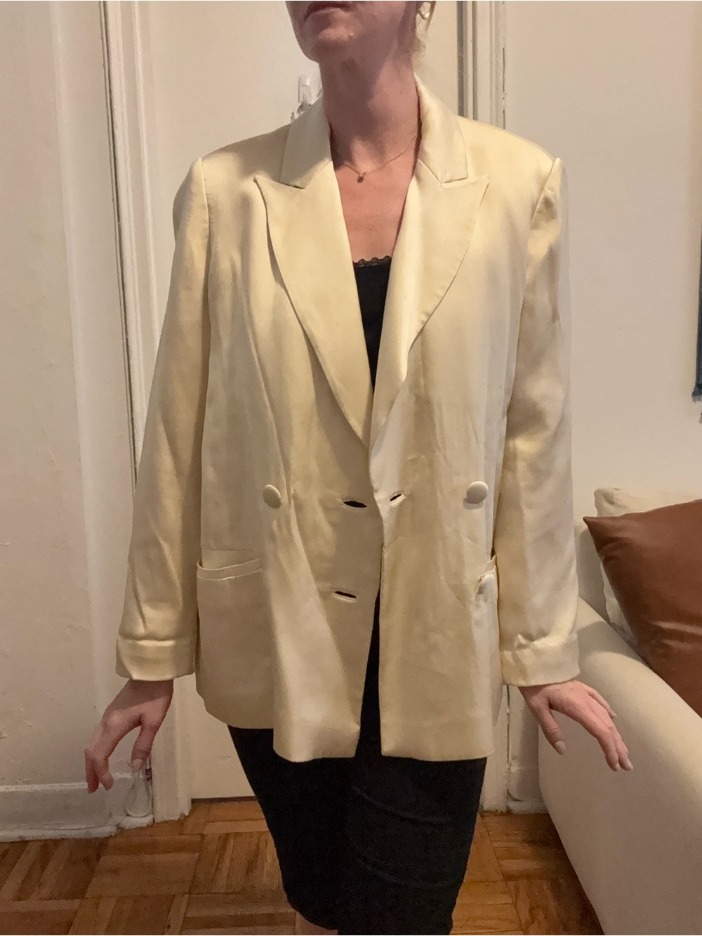 Classic Women's Cream Double-Breasted Blazer Silk - Anine Bing